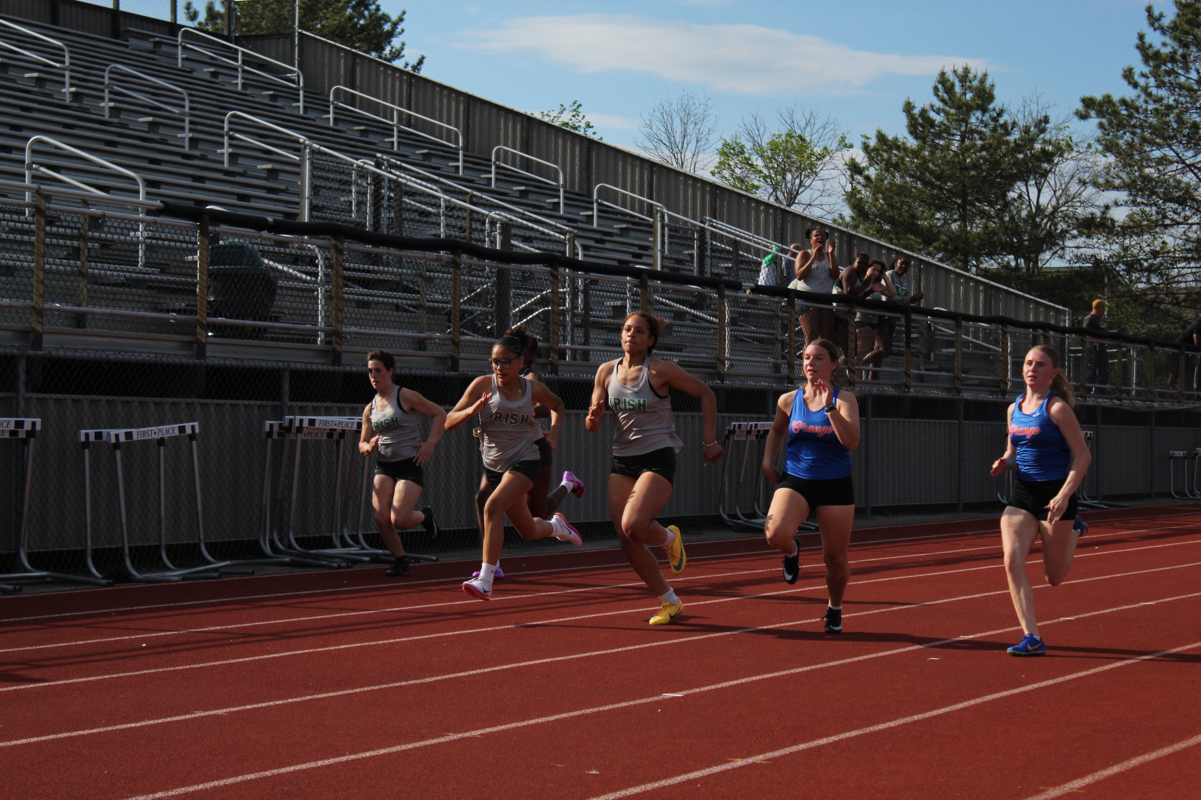 Irish girls racing down the straightaway