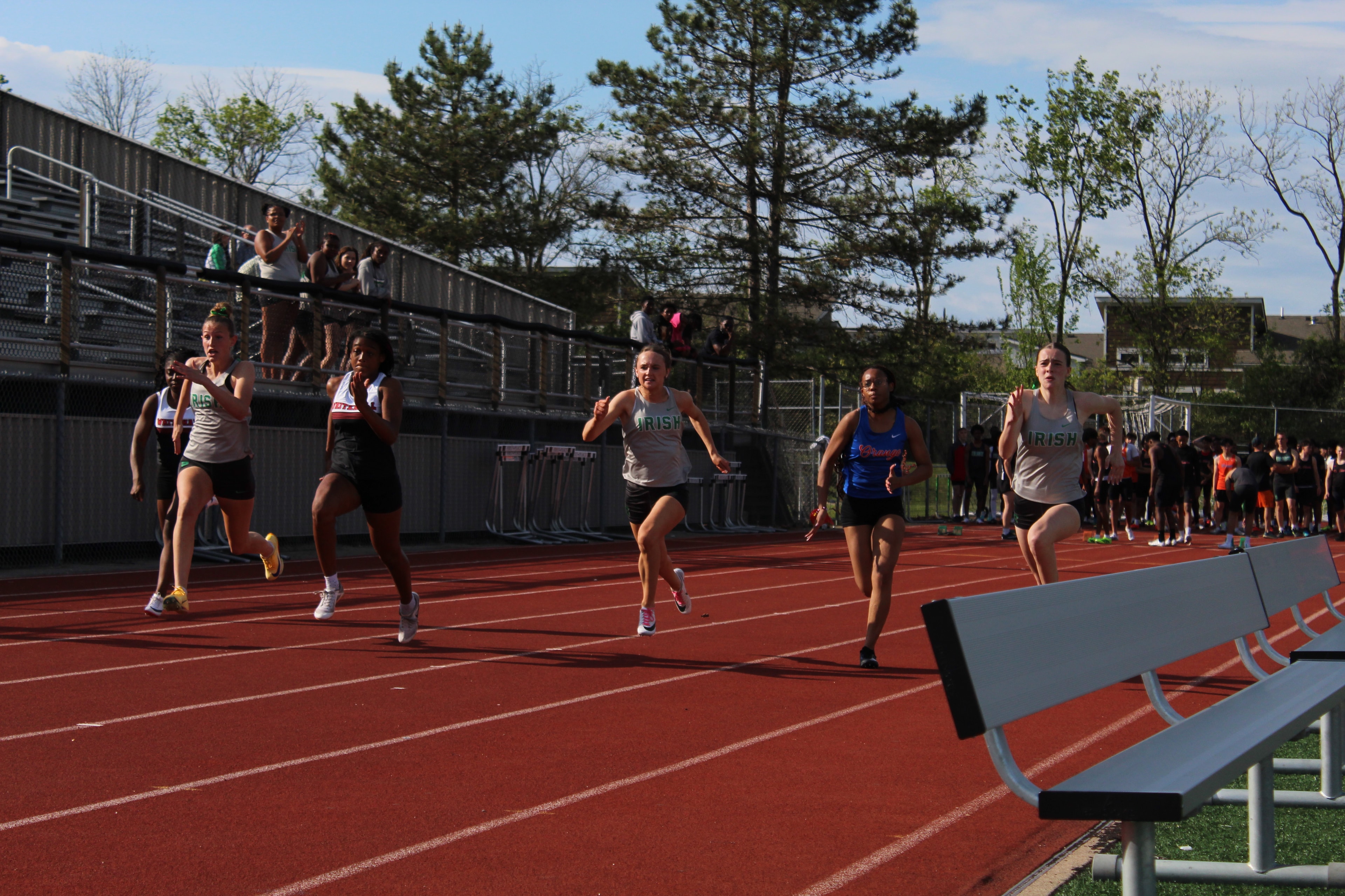 Irish girls competing in a sprint event